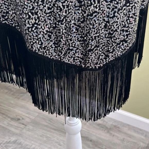 1920's Style Black  Sequin  Mini Dress  w/ Fringe by Fina LA - Picture 5 of 12